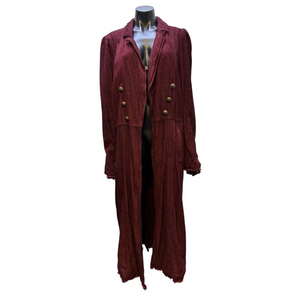 Free People Long Double-Breasted Coat Wine Red Size L - Picture 3 of 10
